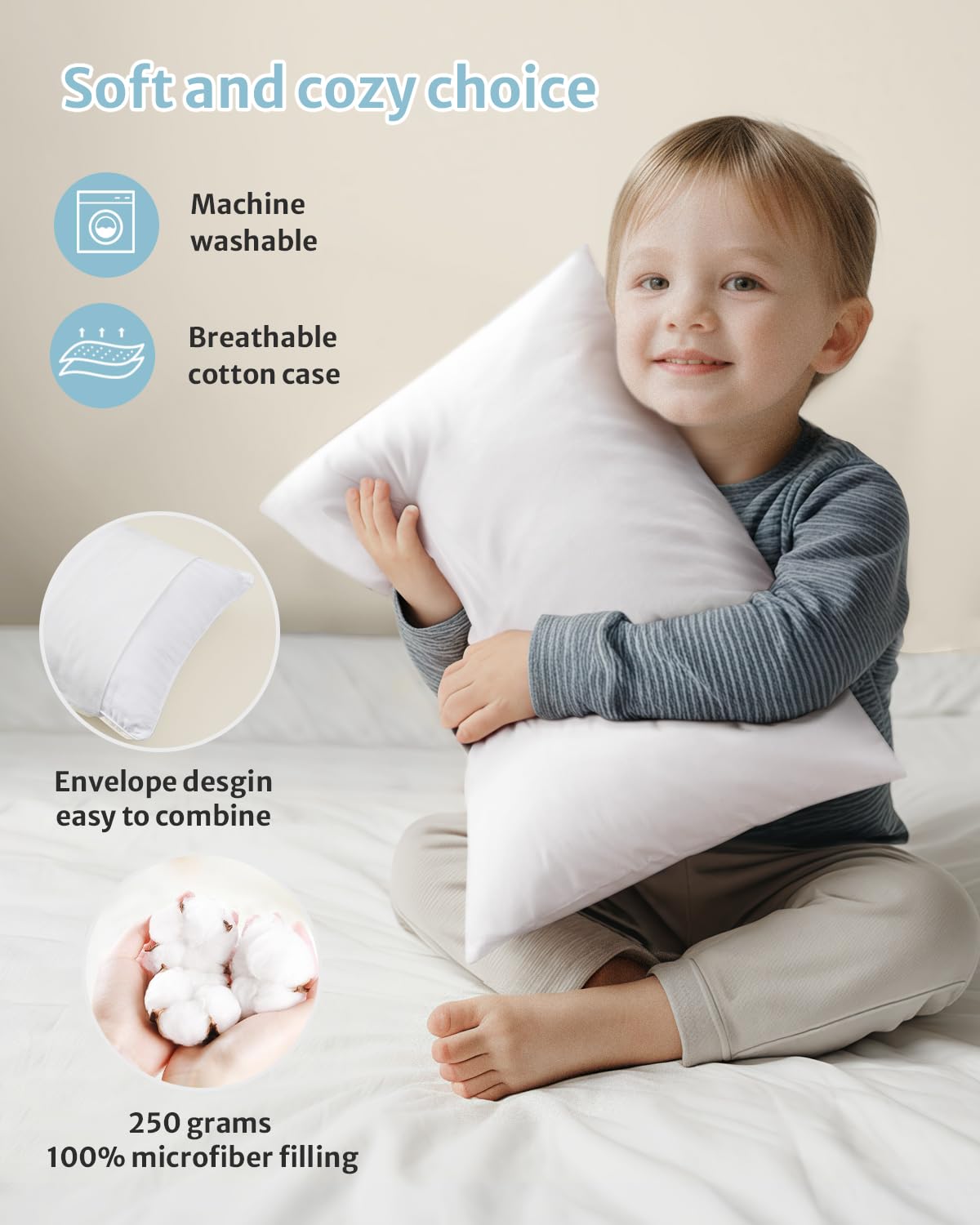 Babebay Toddler Pillow,13X18 Soft Toddler Pillows for Sleeping, Machine Washable Kids Pillow with Cotton Pillowcase, Perfect for Travel (Wh…