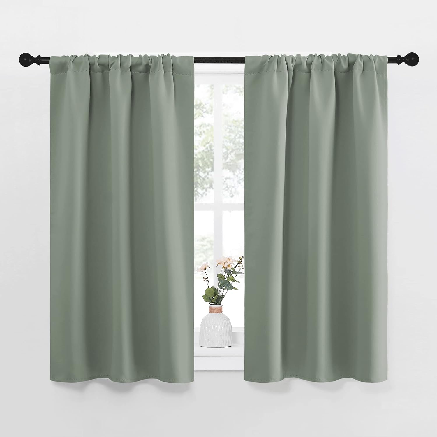 NICETOWN Window Curtains Blackout Drapes - Thermal Insulated Solid Rod Pocket Blackout Curtains/Draperies for Living Room (Sage Green…