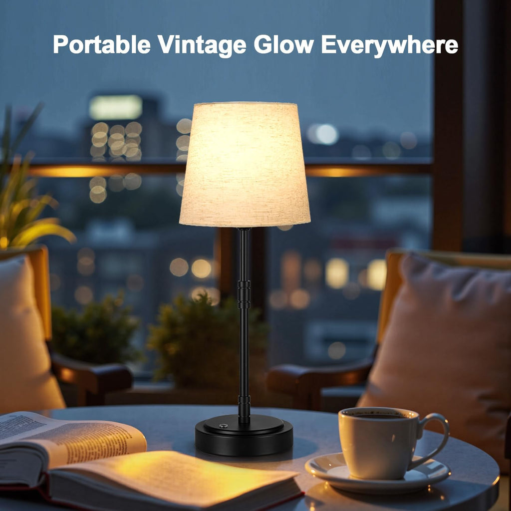 Cordless Table Lamps Set of 2 – Battery Operated Lamp with 7500mAh Rechargeable Battery, Stepless Dimmable Black Lamps with Beige Shade…