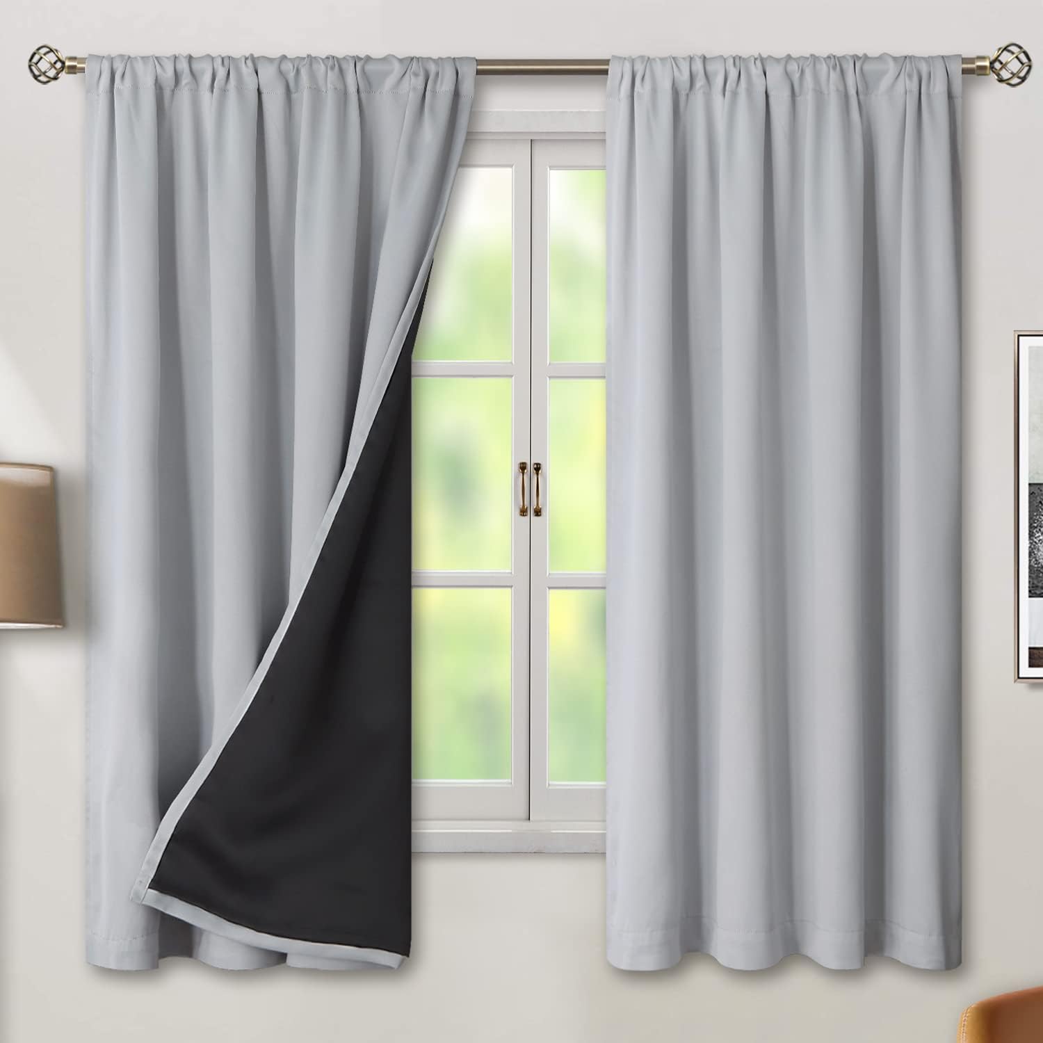 BGment Light Grey Blackout Curtains for Bedroom with Reducing Noise Liner, Insulating Curtains Rod Pocket and Back Tab Double Layer Full…