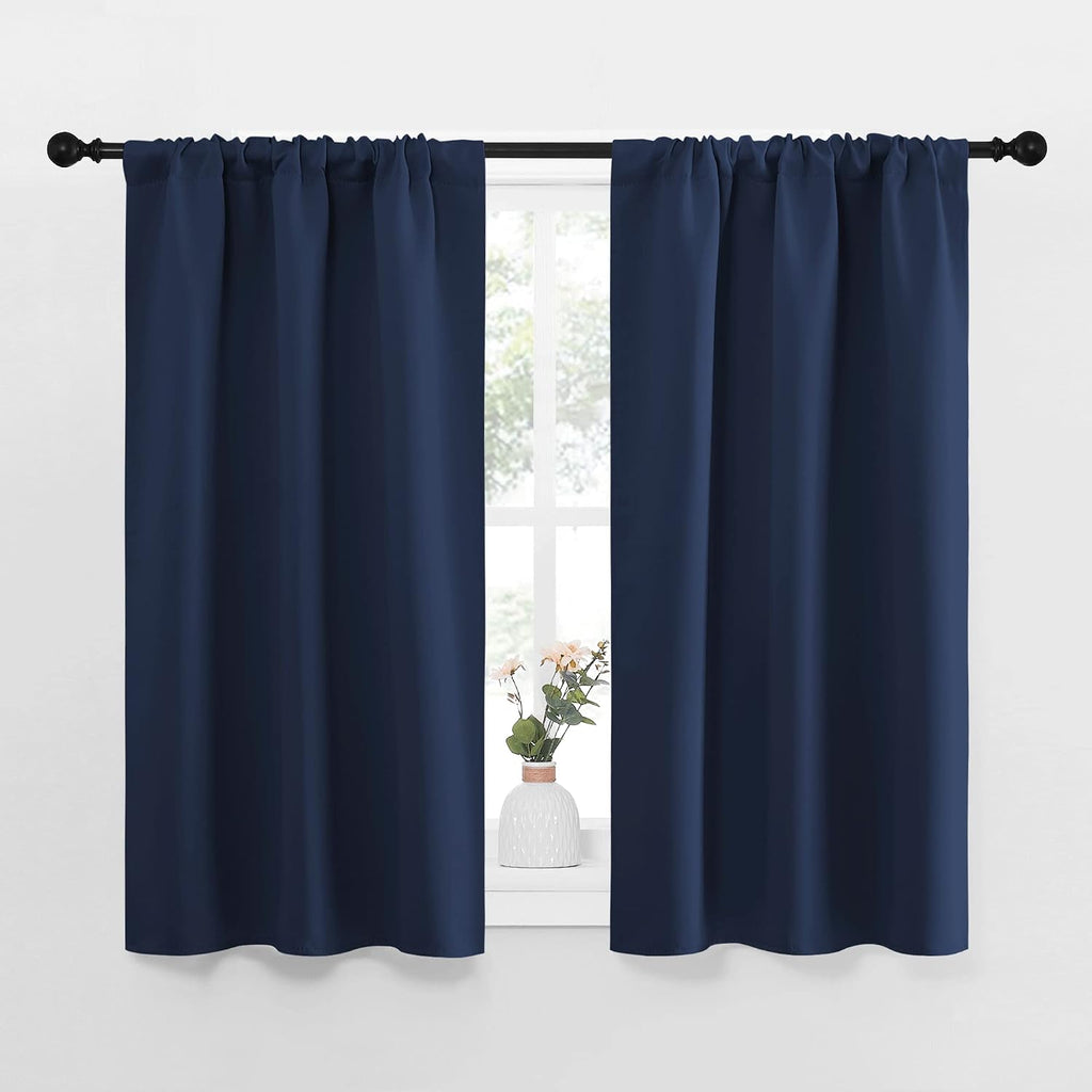NICETOWN Kitchen Curtains, Short Blackout Curtains & Drapes, Thermal Insulated Rod Pocket Window Treatment Draperies for Nursery (Navy…