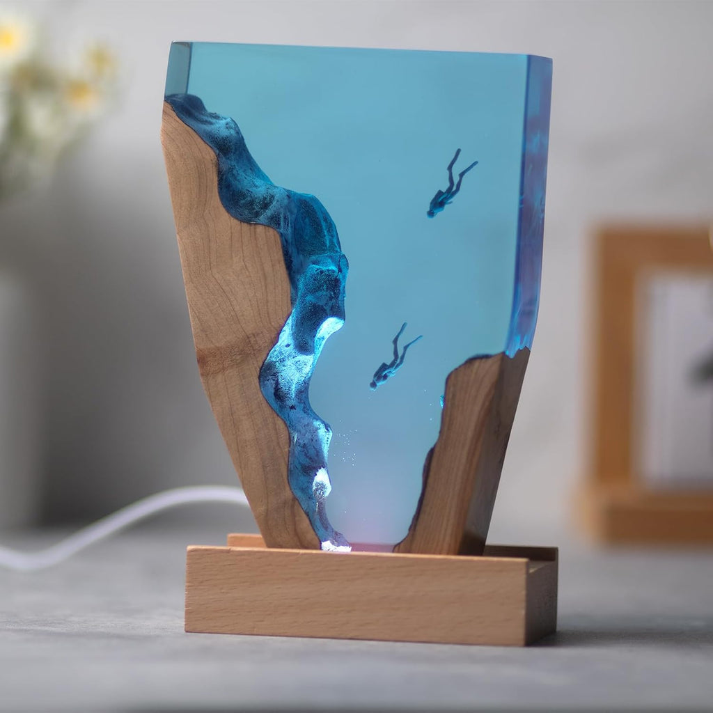 Epoxy Resin Lamp, Ocean Night Light, Artistry Home Decor Bedside Nightlight, Unique Resin Lighting, Nightstand Decorations for Bedroom…