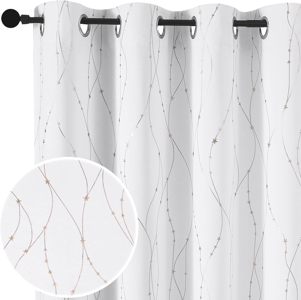 Smileweaver SMILE WEAVER White Christmas Curtains 63 Inch Length for Bedroom, Room Darkening Curtains with Gold Star Printed Noise Reducing…