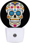 Skull Skeleton Head Halloween Dia De Los Muertos Night Light Plug Into Wall Auto Led Sleep Round Lamp for Living Room Hallway Stairs