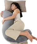 Queenrose QUEEN ROSE Body Pillow for Side Sleepers, Soft Comfort S Shaped Hug Pillow for Adults, Full Body Support, Velvet Grey Grey