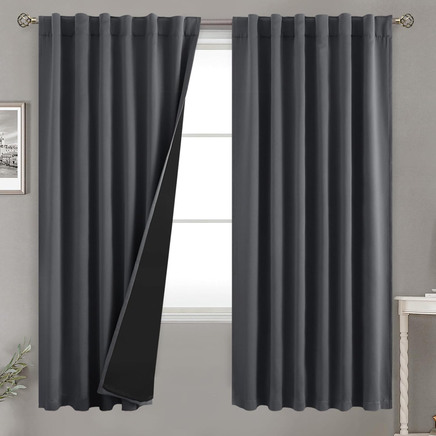 BGment 100% Room Darkening Thermal Insulated Blackout Curtains 72 Inches Long for Bedroom, Rod Pocket and Back Tab Double Layer Noise…