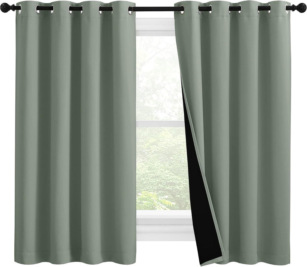 Nicetown 100% Blackout Curtains 57 inches Long, Double-Deck Completely Blackout Window Treatment Thermal Insulated Lined Drapes for Small W…