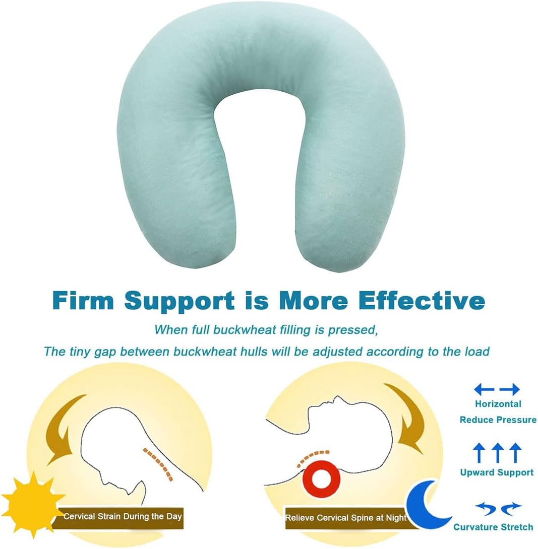 Edomi Buckwheat Hulls Neck Pillow, U Shaped Travel Pillow Portable Pillow Support for Neck Shoulder, for Side Back Stomach Sleeper with Was…