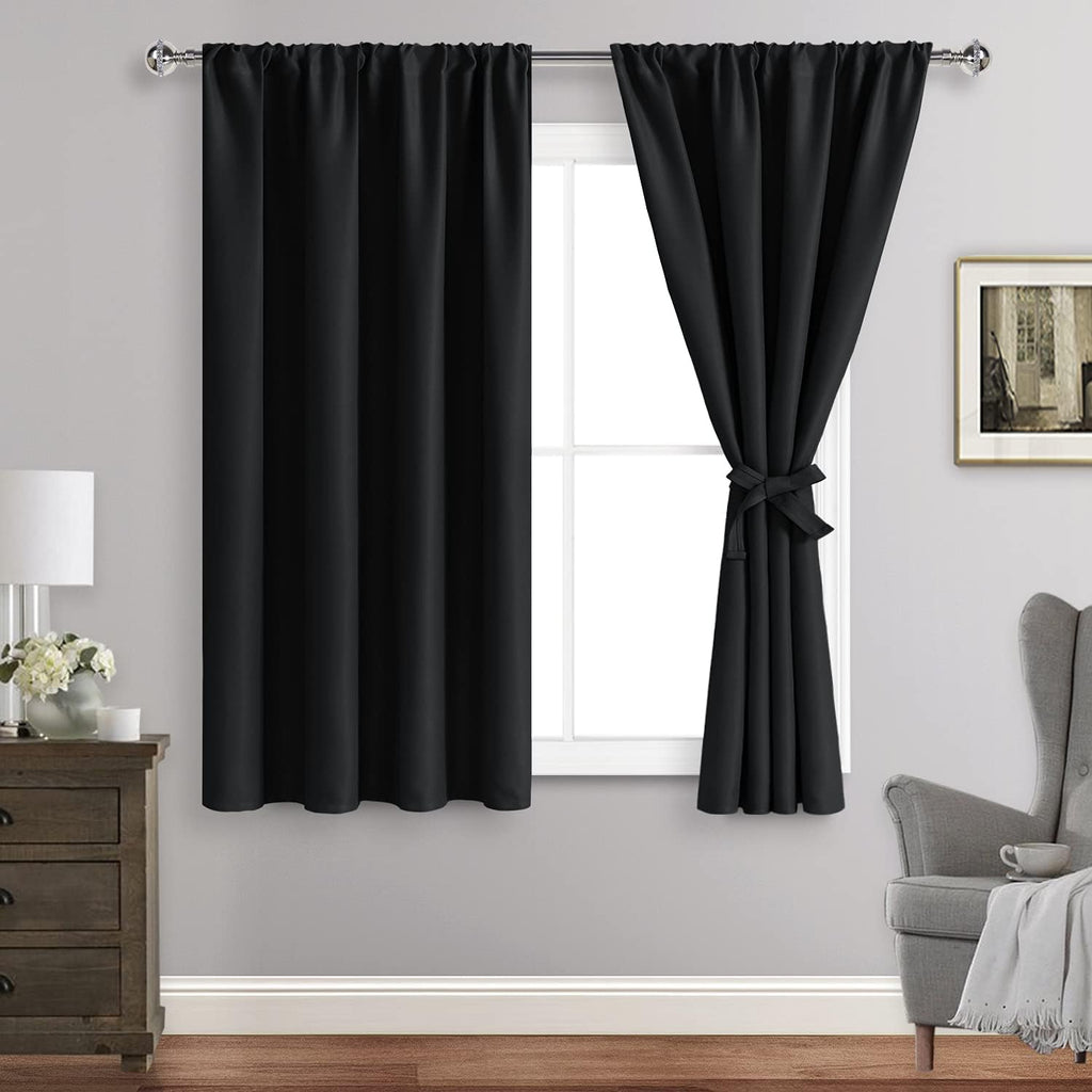 Jiuzhen Blackout Curtains for Bedroom - Thermal Insulated Noise Reducing Privacy Short Curtain for Bathroom Living Room, Set of 2 Panels wi…