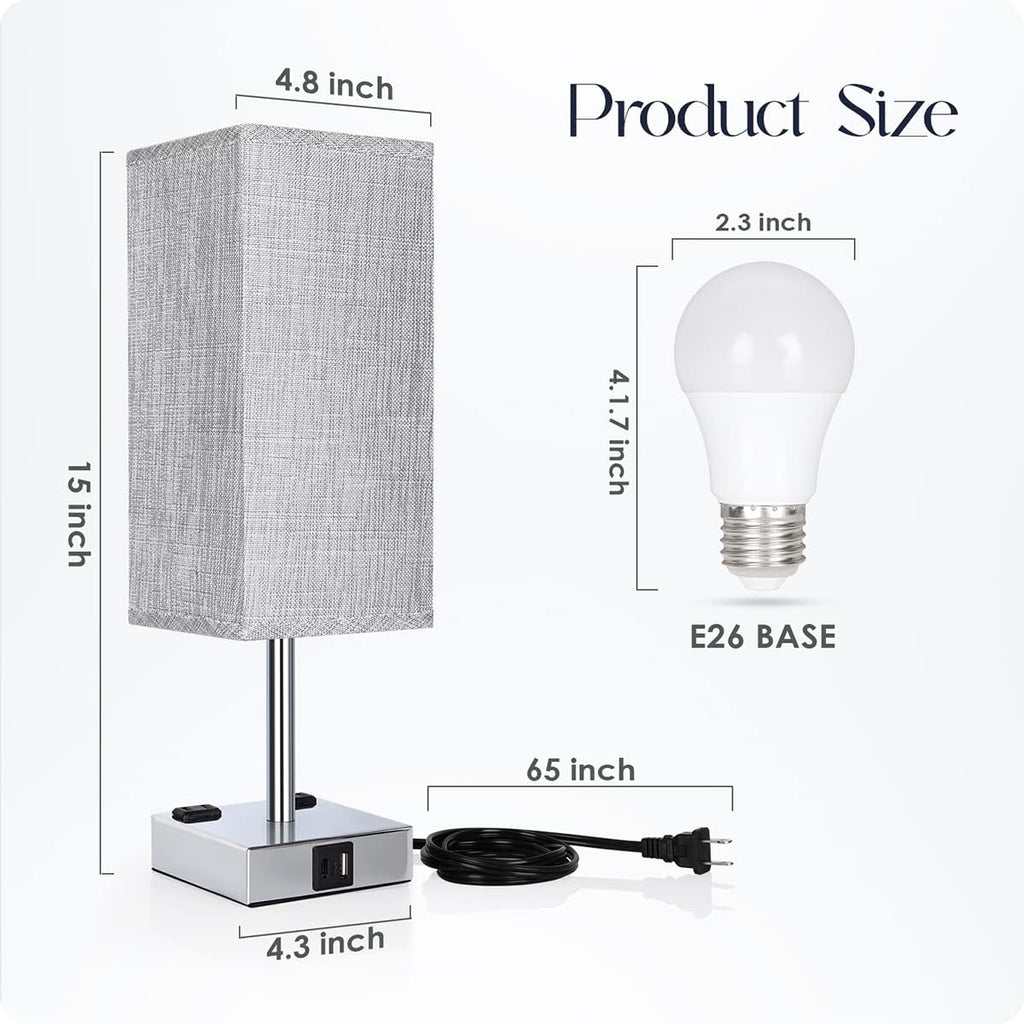 Bedside Lamp with USB Ports - Touch Control Table Lamp for Bedroom with USB C+A Charging Ports & AC Outlets, 3 Way Dimmable Nightstand…