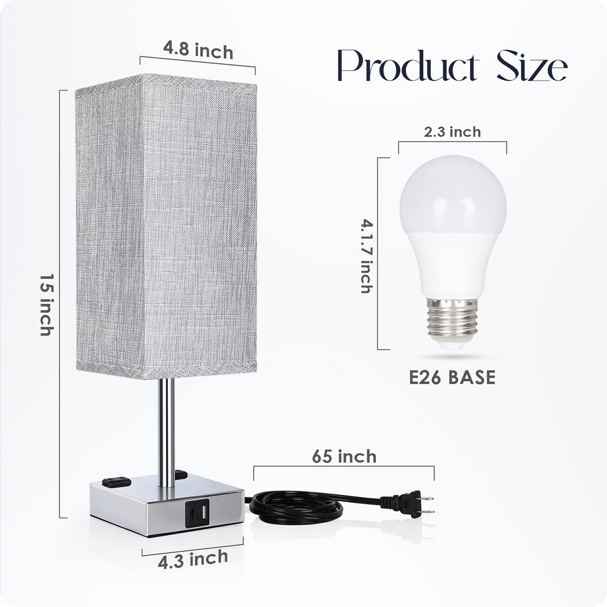 Bedside Lamp with USB Ports - Touch Control Table Lamp for Bedroom with USB C+A Charging Ports & AC Outlets, 3 Way Dimmable Nightstand…