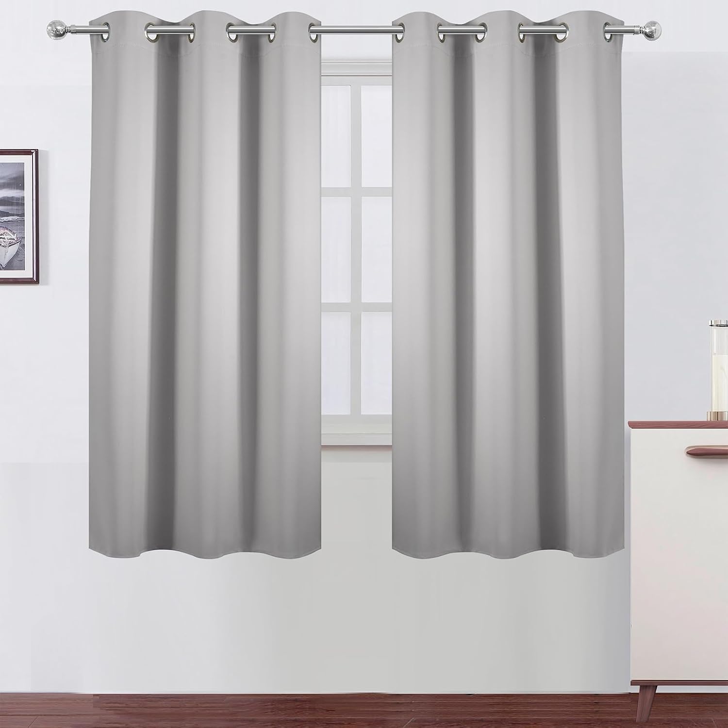 Lemomo Light Grey Blackout Curtains 42 x 54 Inch Length Set of 2 Panels Grommet Bedroom Curtains for Living Room 54 Inch Grey