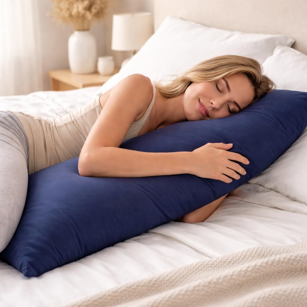 Evolive Soft Brushed Microfiber Body Pillow Cover 21"x54" Pack of 2 with Zipper Closure, Navy