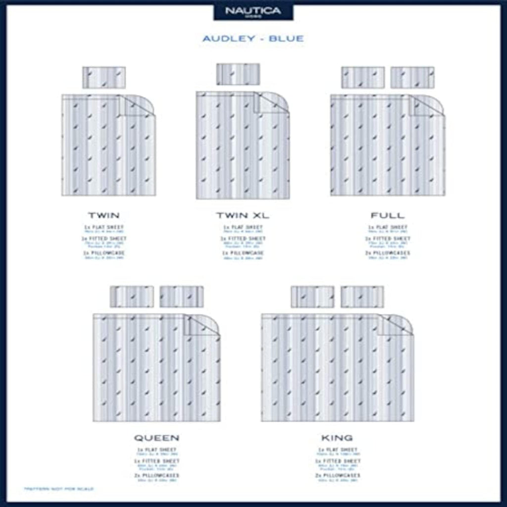 Nautica Full Sheets, Cotton Percale Bedding Set, Casual Home Decor (Audley Stripe Blue, Full) Cotton Blue