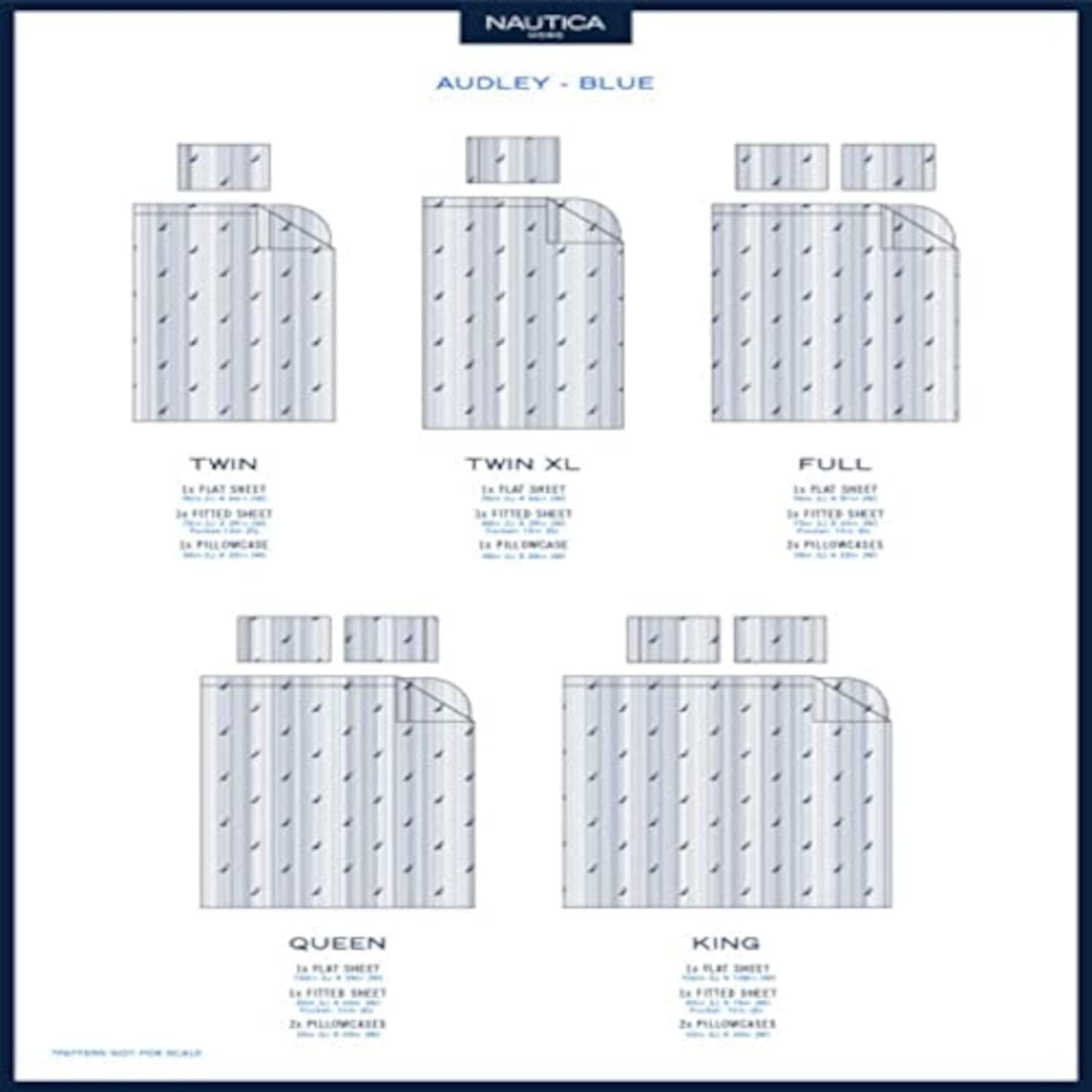 Nautica Full Sheets, Cotton Percale Bedding Set, Casual Home Decor (Audley Stripe Blue, Full) Cotton Blue