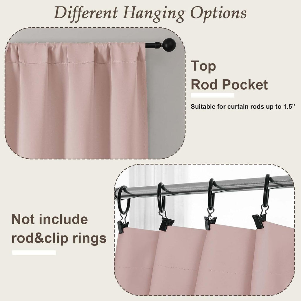 Gwine Valentine's Day Blush Pink Short Curtains 36 Inches Long, Small Half Window Cafe Curtains Thermal Insulated Room Darkening Blackout…