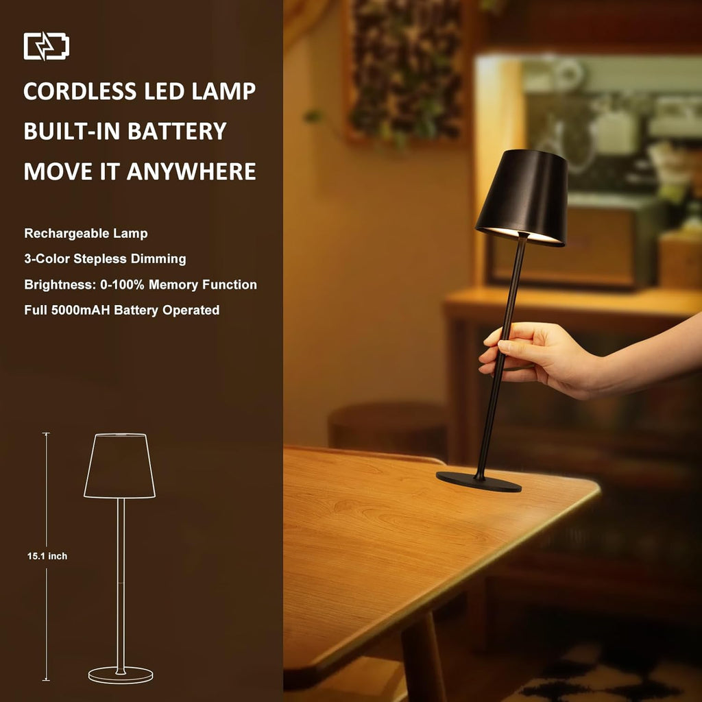 Kakanuo Cordless Table Lamp, 3 Color Stepless Dimming, 5000mAh Rechargeable Battery Powered, Outdoor LED Lamps, for Dining Room, Living…