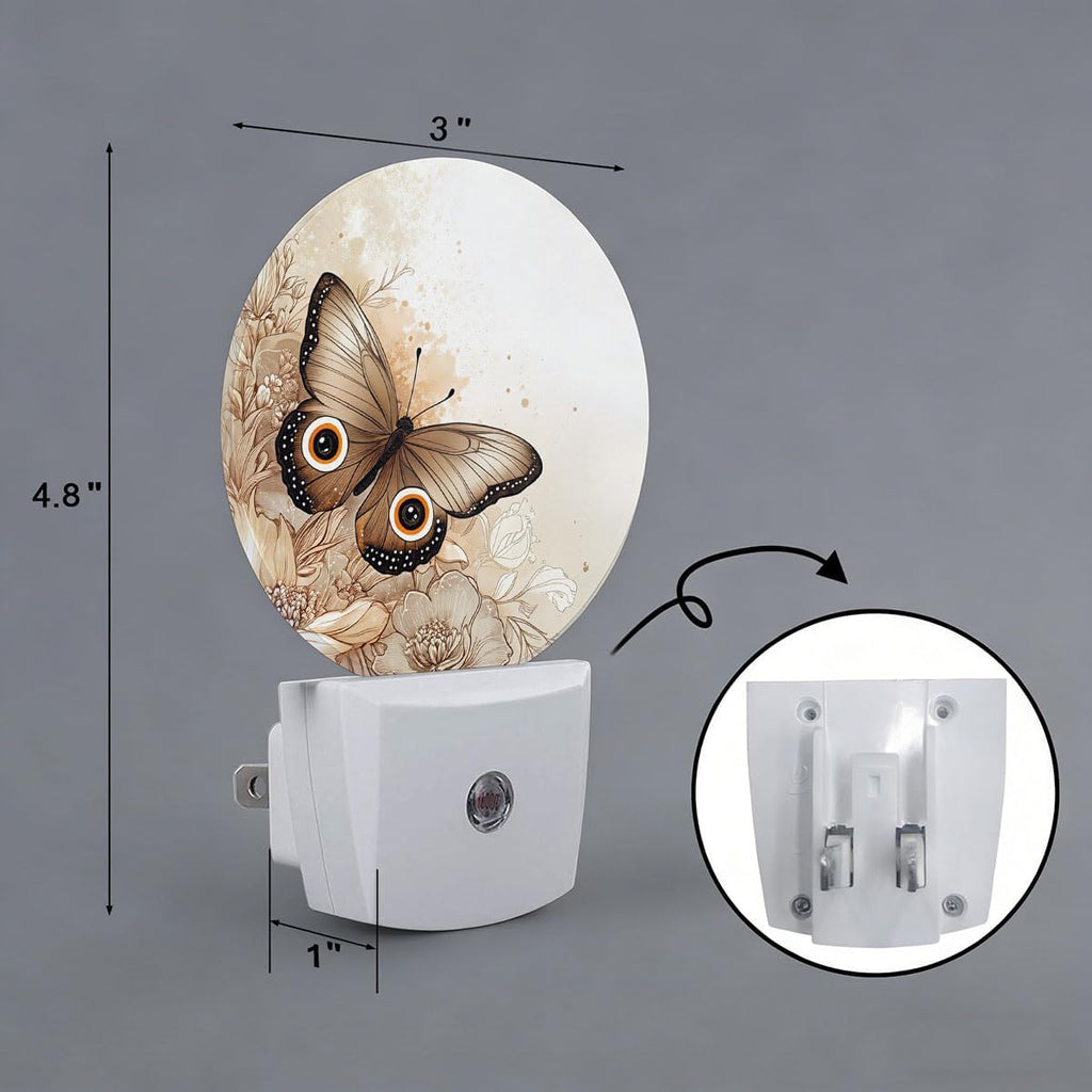 Butterfly Flowers Plug in Night Light Auto Light Round Lamps Energy Saving Gift for Women Men Friends