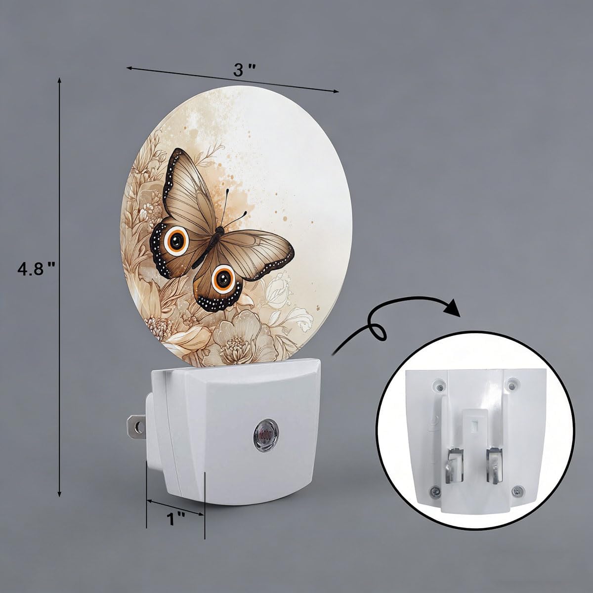 Butterfly Flowers Plug in Night Light Auto Light Round Lamps Energy Saving Gift for Women Men Friends
