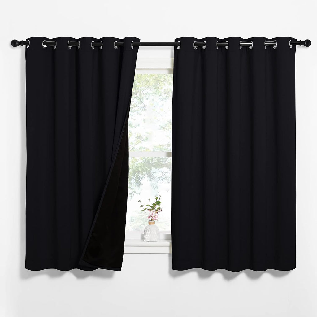 Nicetown Complete 100% Blackout Curtains, Thermal Insulated & Energy Efficiency Window Draperies with Black Liner, Noise Reducing Short Cur…