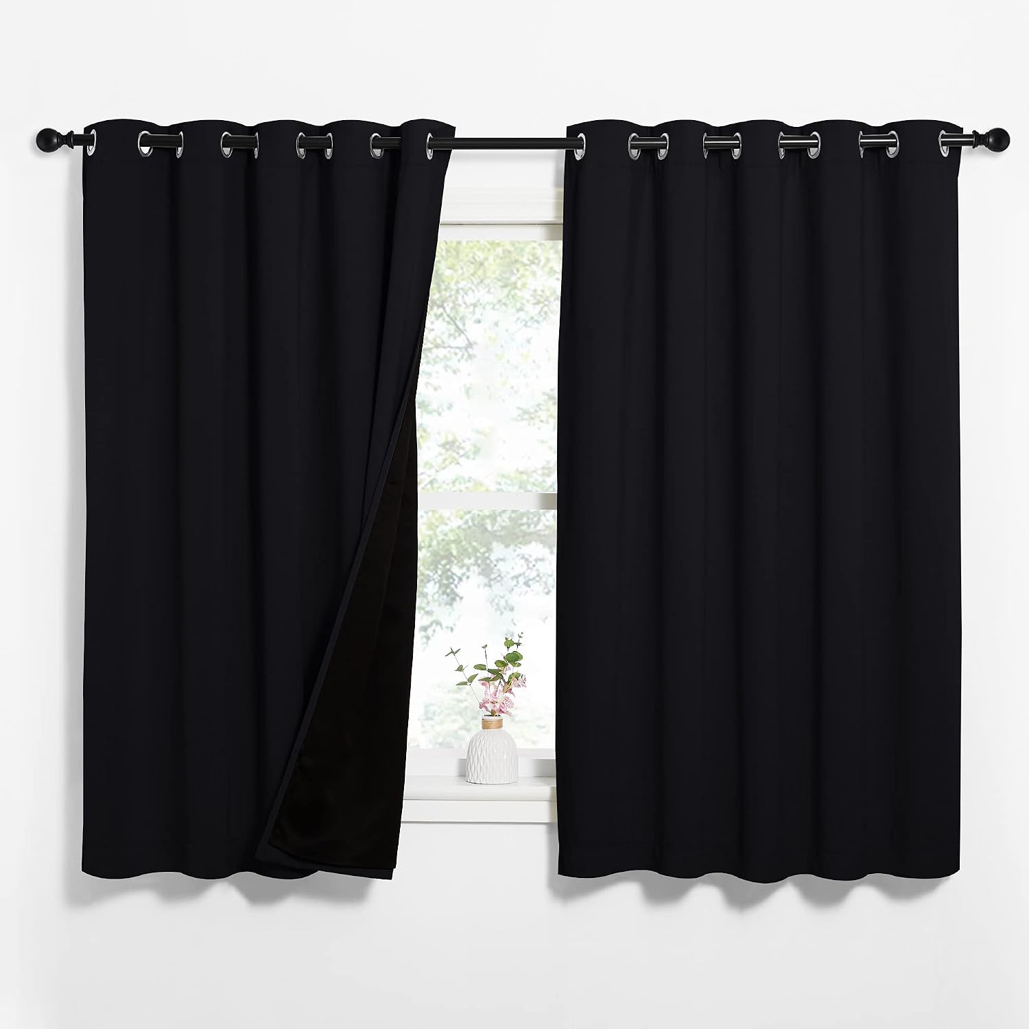 Nicetown Complete 100% Blackout Curtains, Thermal Insulated & Energy Efficiency Window Draperies with Black Liner, Noise Reducing Short Cur…