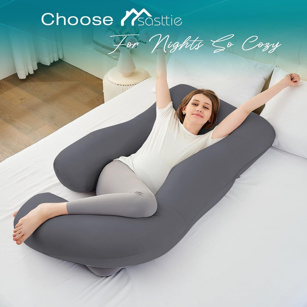 Sasttie Pregnancy Pillows for Sleeping, Jumbo U Shaped Cooling Full Body Pillow with Removable Cover, Pregnant Women Must Haves, Maternity…
