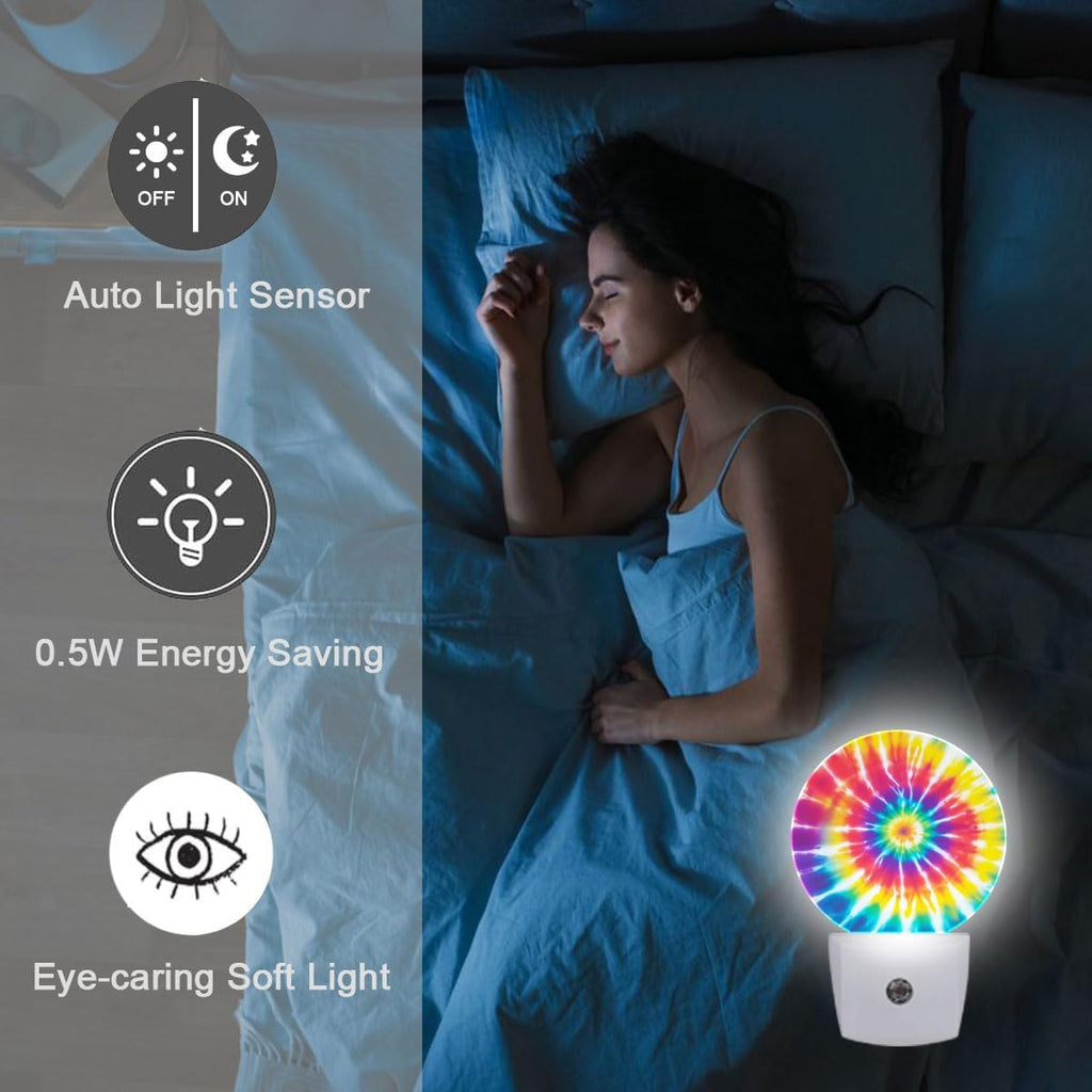 Rainbow Tie Dye Night Light Plug Into Wall Auto Led Sleep Round Lamp for Living Room Hallway Stairs