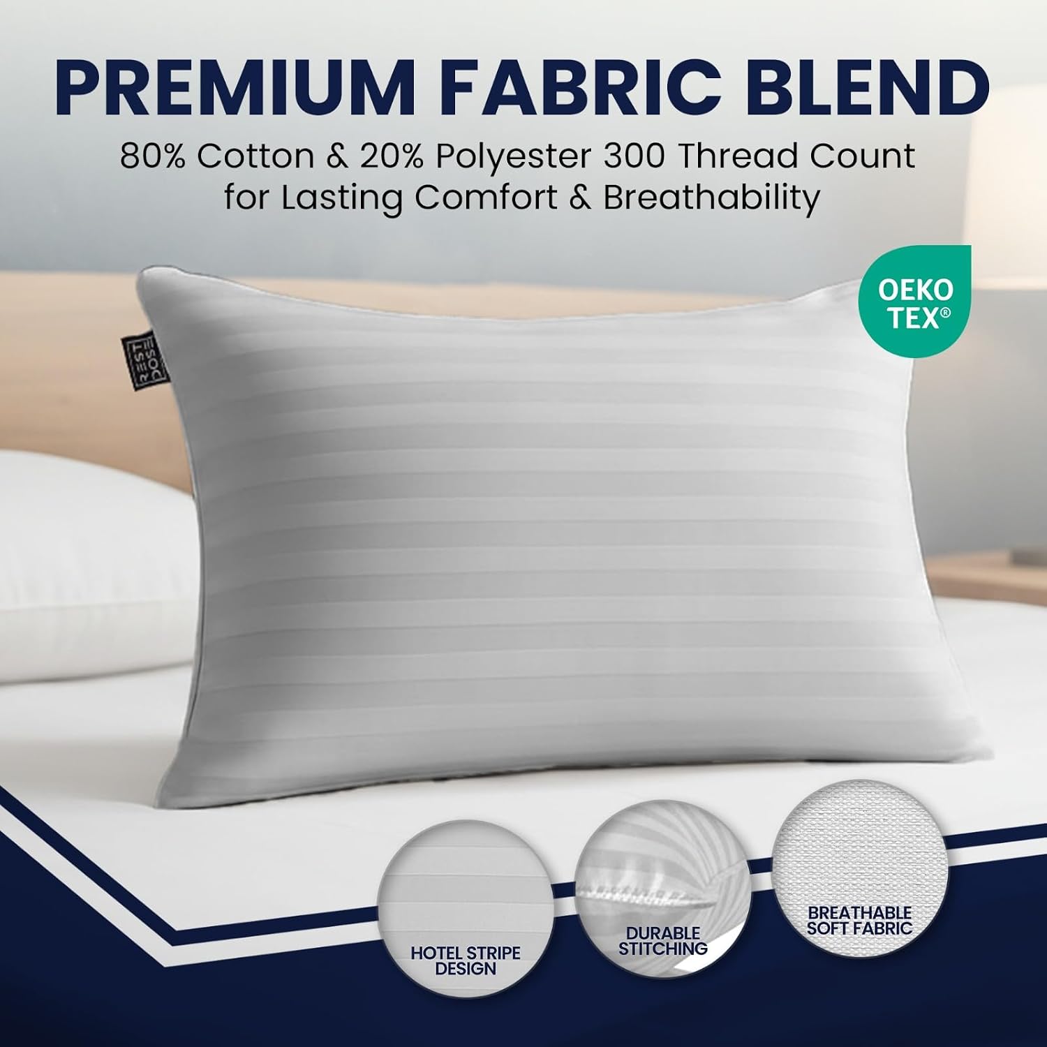REST DOSE Bed Pillows for Sleeping, Set of 2 – Cooling, Hotel Quality with Soft Down Alternative Fill for Back, Stomach & Side Sleep…