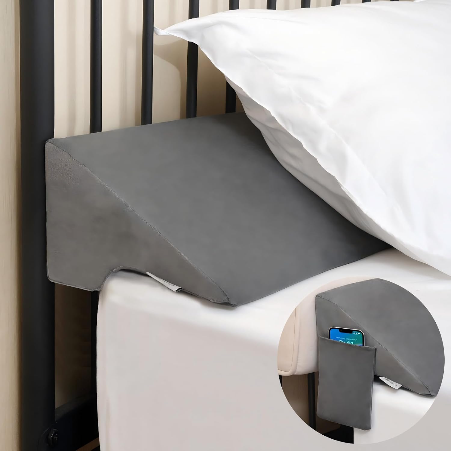 Vekkia Queen Bed Wedge Pillow for Headboard, Bed Gap Filler(0-5") for Gap Between Mattress and Headboard/Wall, Prevents Pillows & Items…