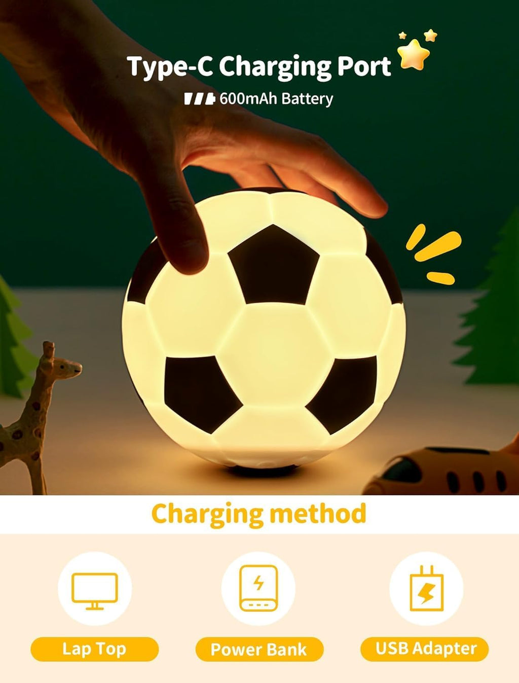 Tarinks Soccer Night Light for Kids, Rechargeable Touch Lamp, Silicone Soccer Ball Lamps, Cute Glowing Football Night light, Portable Nurse…