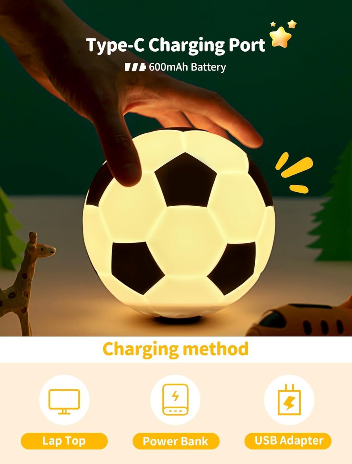 Tarinks Soccer Night Light for Kids, Rechargeable Touch Lamp, Silicone Soccer Ball Lamps, Cute Glowing Football Night light, Portable Nurse…