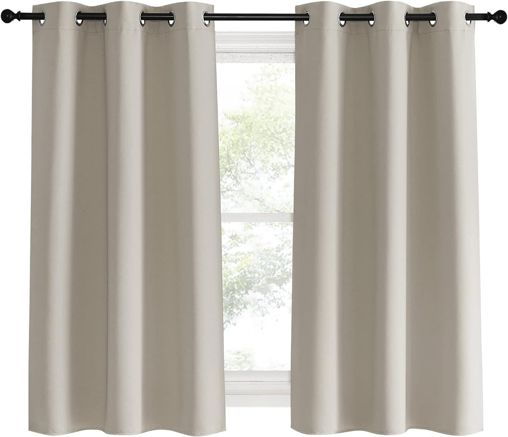 NICETOWN Kitchen Curtains, Short Curtains for Bedroom Windows, Natural, 42" W by 60" L, 1 Pair, Thermal Insulated Room Darkening Curtain…