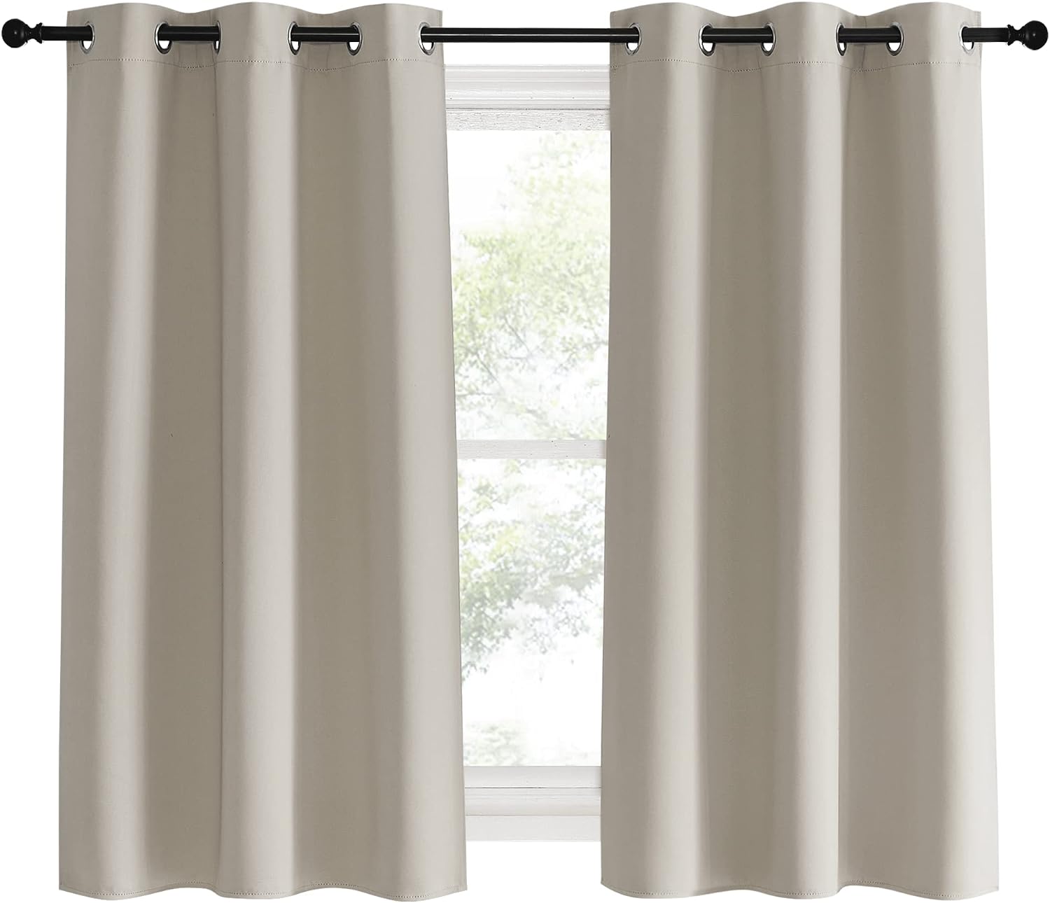 NICETOWN Kitchen Curtains, Short Curtains for Bedroom Windows, Natural, 42" W by 60" L, 1 Pair, Thermal Insulated Room Darkening Curtain…