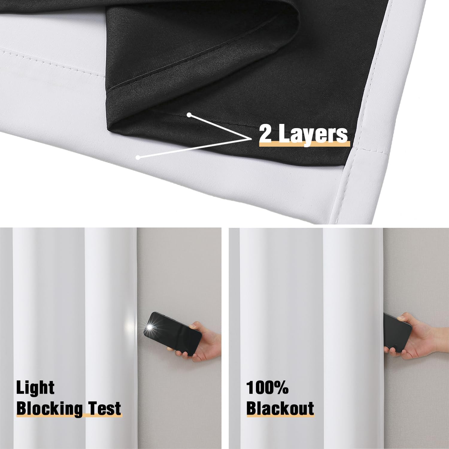 ChrisDowa White 100% Blackout Curtains for Bedroom with Black Liner, 2 Thick Layers Total Blackout Thermal Insulated Grommet Window Curtain…