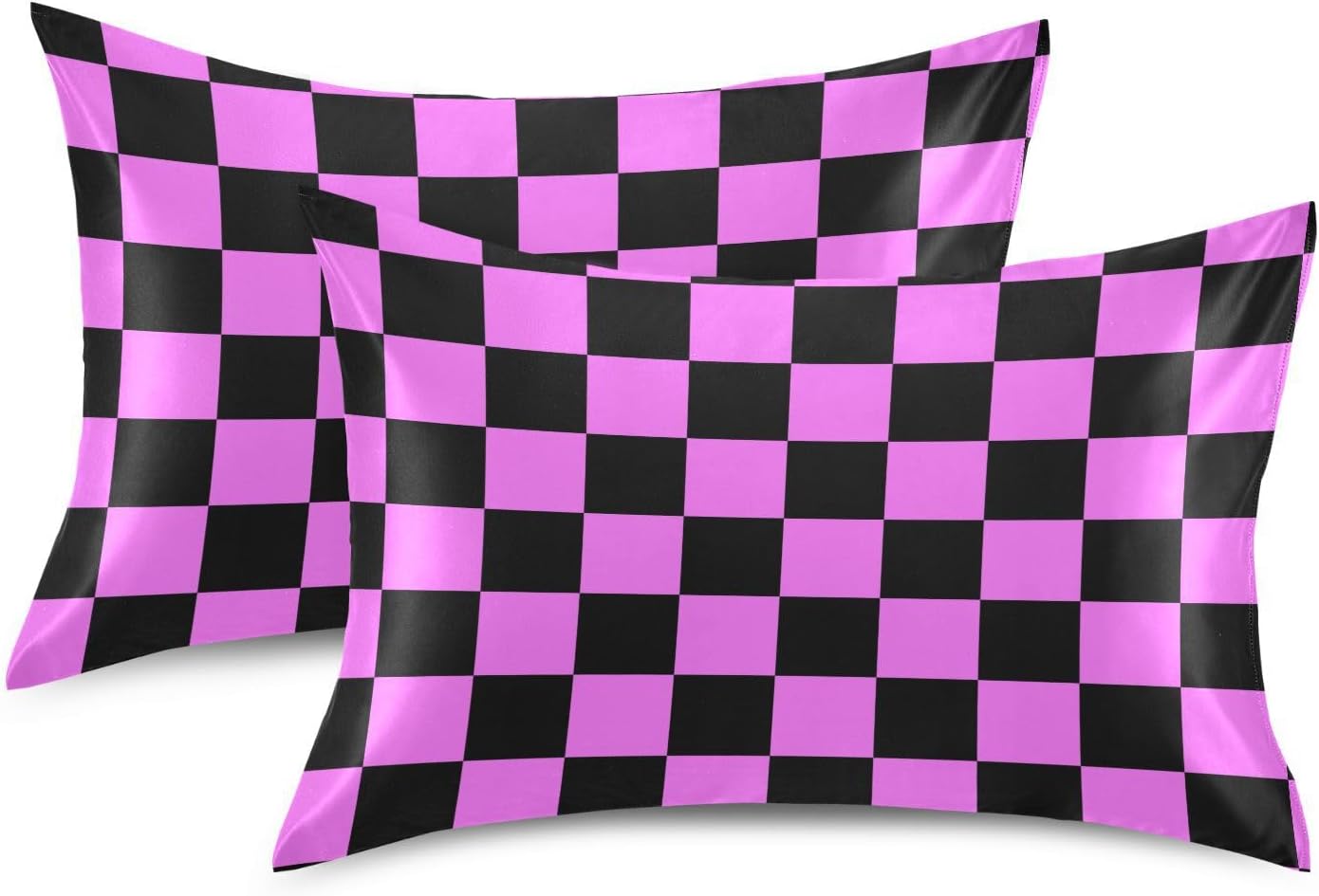 Checkerboard Black Purple Color Plaid Print Pillow Covers Silk Pillowcase for Hair and Skin Soft and Smooth Breathable Satin Pillowcase…