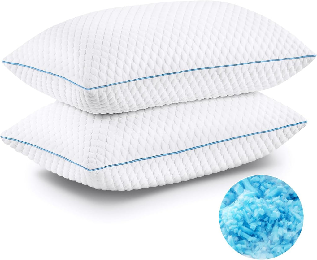 Vvz Cooling Bed Pillows Queen Size Set of 2, Shredded Memory Foam Pillows for Side Back Stomach Sleepers, Luxury Cool Gel Adjustable Firm B…