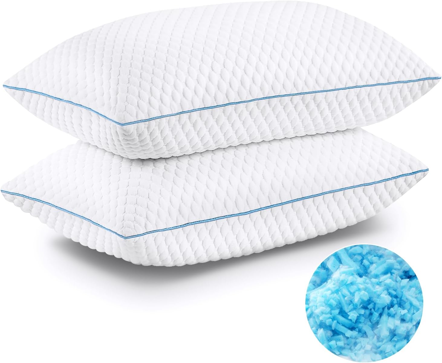 Vvz Cooling Bed Pillows Queen Size Set of 2, Shredded Memory Foam Pillows for Side Back Stomach Sleepers, Luxury Cool Gel Adjustable Firm B…
