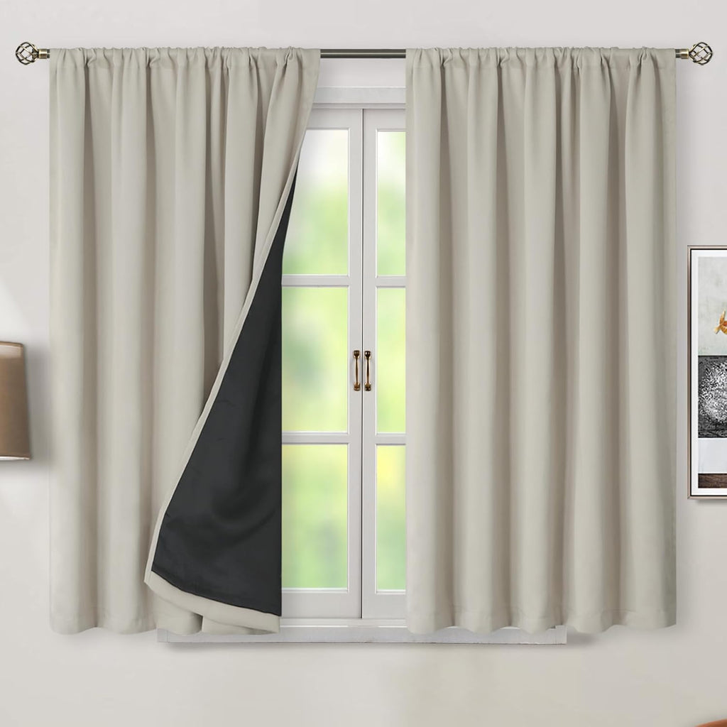 BGment 100% Room Darkening Thermal Insulated Blackout Curtains 45 Inches Long with Liner, Rod Pocket and Back Tab Double Layer Noise…