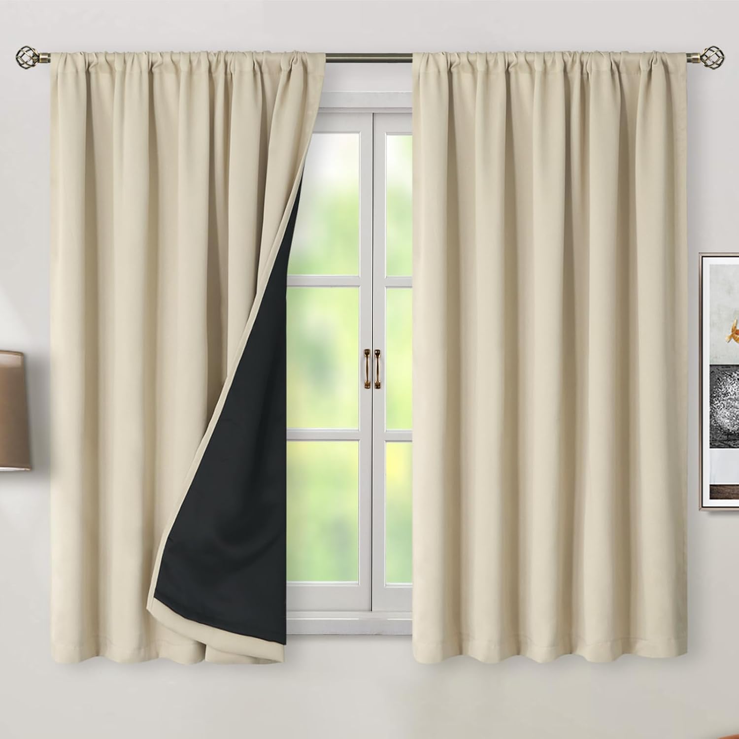 BGment Full Blackout Curtains with Thermal Insulation Liner Curtains 54 Inches Long, Rod Pocket and Back Tab Double Layer Room Darkening…