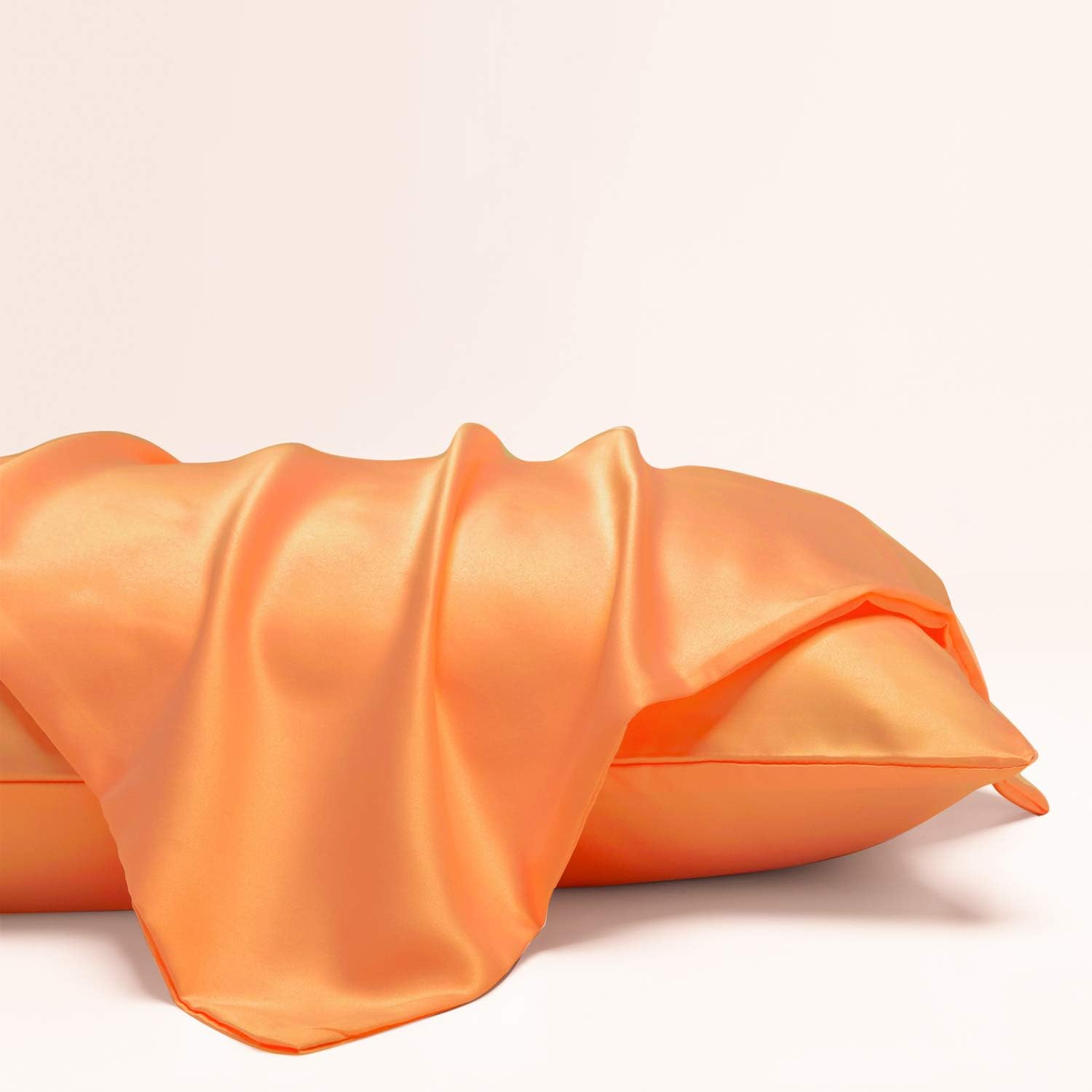 Ntbay Zippered Satin Pillow Cases for Hair and Skin, Luxury King Hidden Zipper Pillowcases Set of 2, 20x36 Inches, Orange 36 Inches
