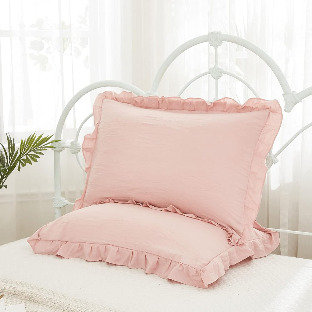 Merryword Pink Pillow Shams Baby Pink Ruffle Standard Pillowcases Cute Pillow Cover Set of 2 Shabby Chic Soft Microfiber Pillowcases 2 Pack…