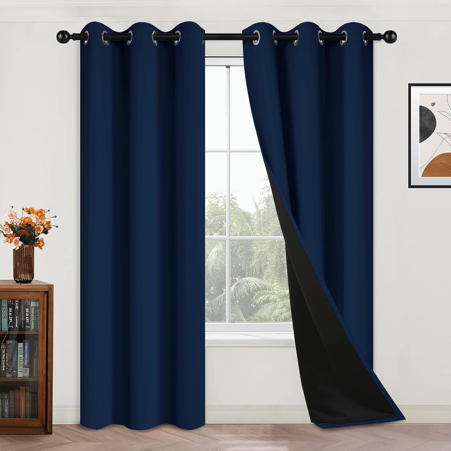 Yakamok 84 Inch Length 100% Blackout Window Curtain Panels, Full Light Blocking Drapes with Black Liner Thermal Insulated Drapes for Bedroo…