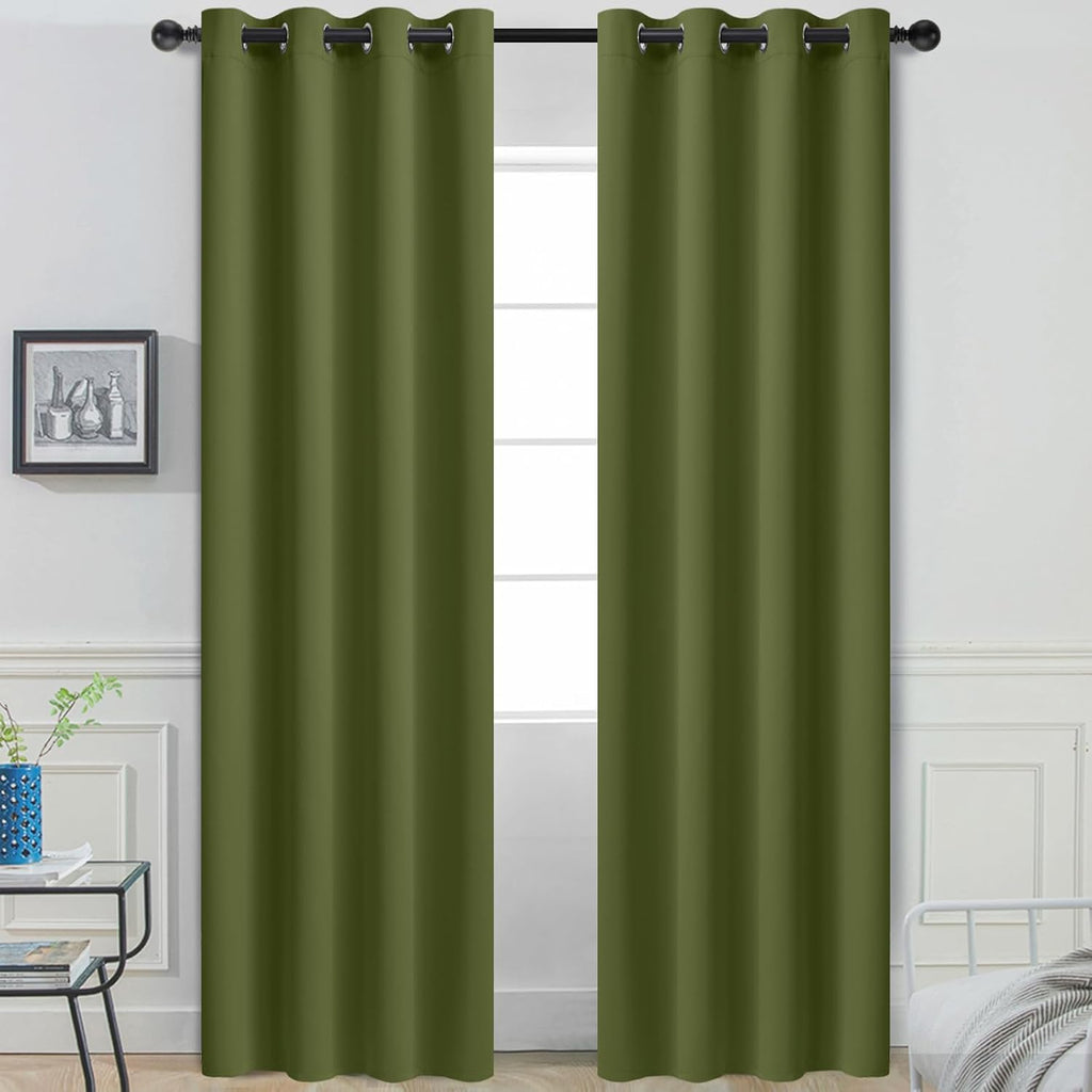 Yakamok Olive Green Curtains 84 Inches Length Blackout Curtain for Bedroom-Green Room Darkening Thermal Insulated Grommet Drapes for…