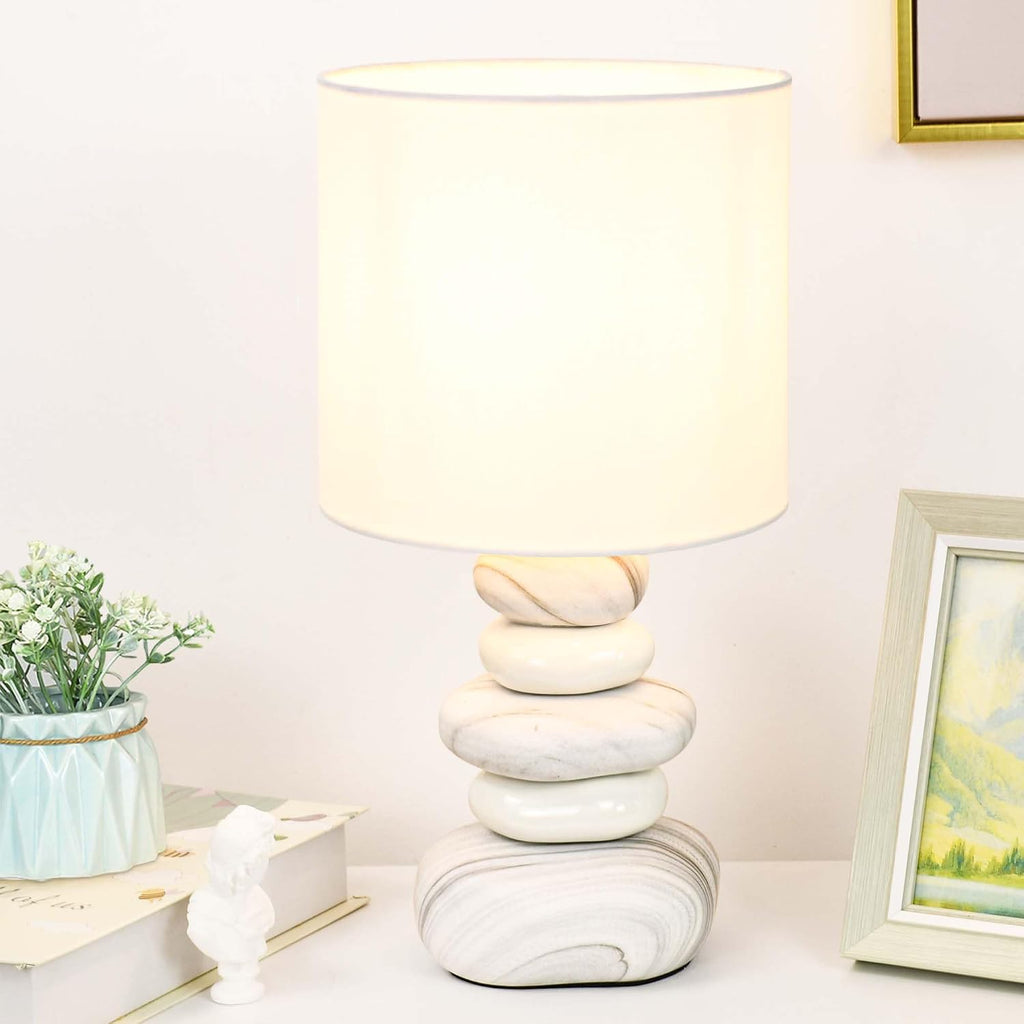 Stoney Ceramic Table Lamp for Living Room as Modern Kids Night Bedside Table Lamp for Bedroom, Φ7.09×H13.58IN, Bulb Excluded, Light Marble