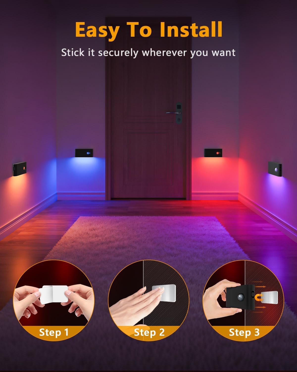 WILLED Stair Lights Indoor Rechargeable, RGB & Warm White Color Changing Night Light, Wireless Motion Sensor Lights Indoor for…