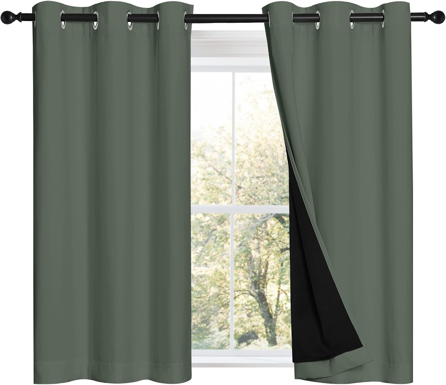 Nicetown Dark Mallard 100% Blackout Curtains 45 inches Long, 2 Thick Layers Completely Blackout Window Treatment Thermal Insulated Lined Dr…
