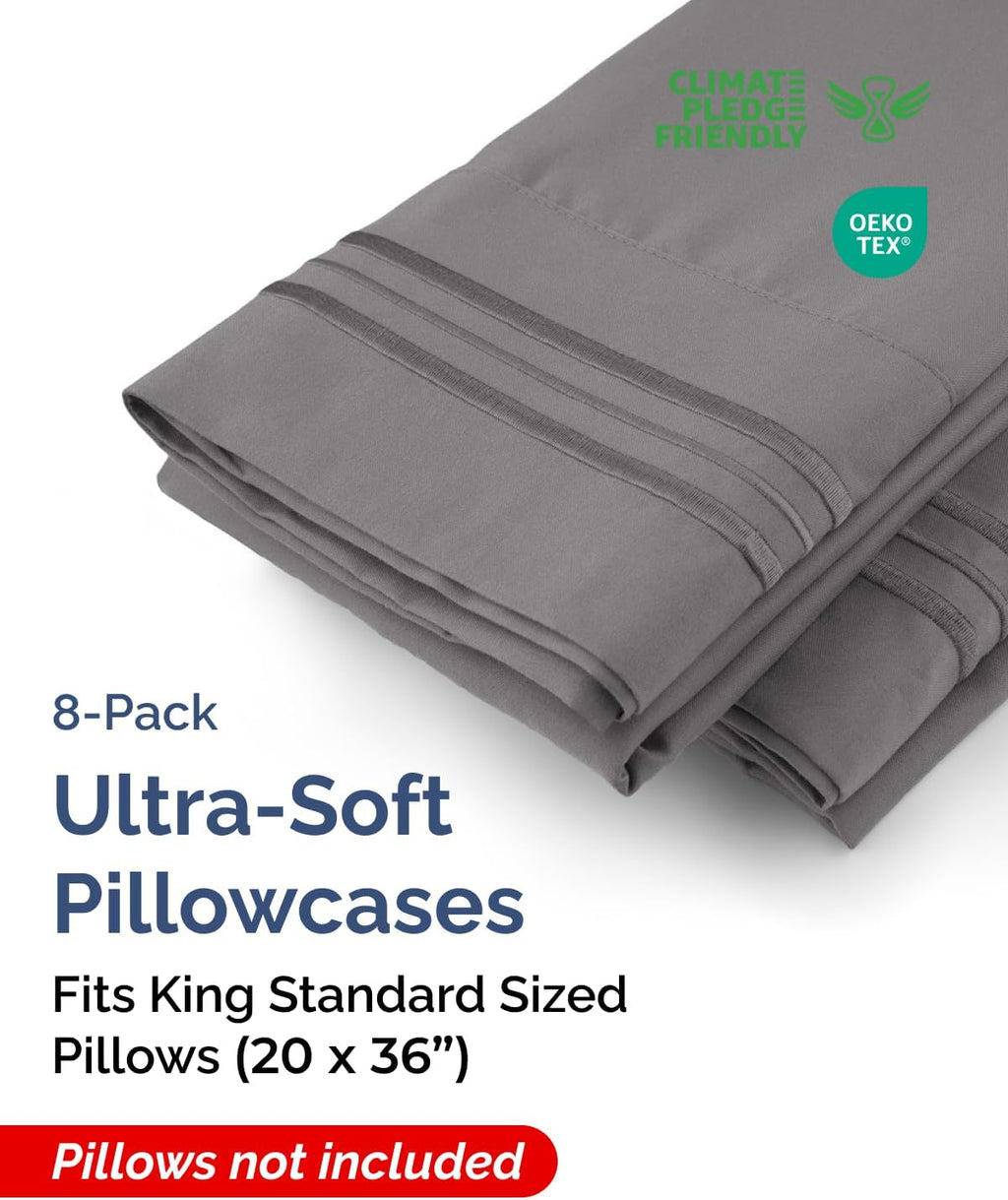 King Standard Pillow Cases Set of 8 - Ultra Soft Hotel Quality Pillowcase Covers - Comfy & Wrinkle Free - Shrink & Fade Resistant…