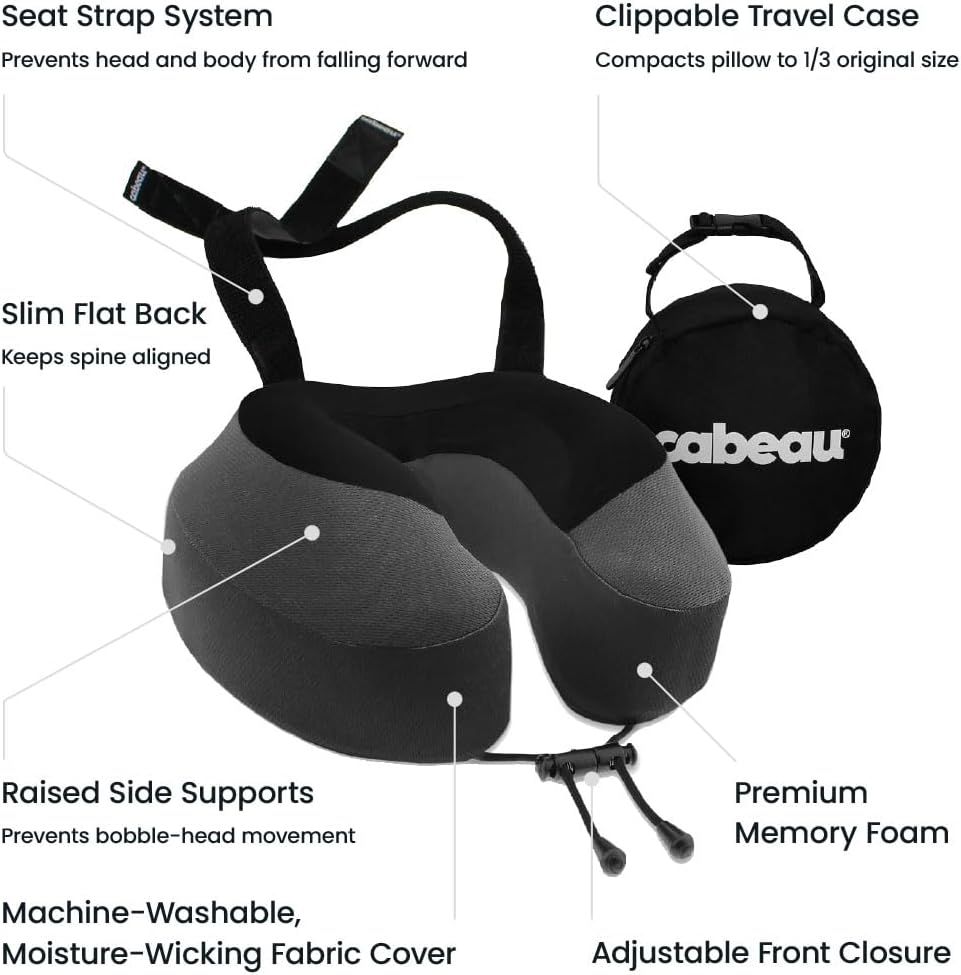 Cabeau Evolution S3 Travel Pillow - Memory Foam Neck Pillow for Airplane and Long Flights with Seat Straps for Head and Neck Support, 360…