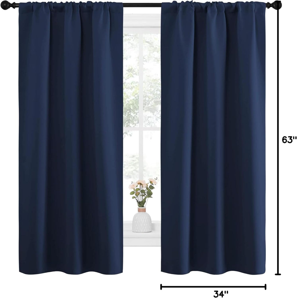 NICETOWN Bedroom Curtains Blackout Draperies, Home Decorations Thermal Insulated Solid Pole Top Blackout Drapes for Living Room (Navy, 1…