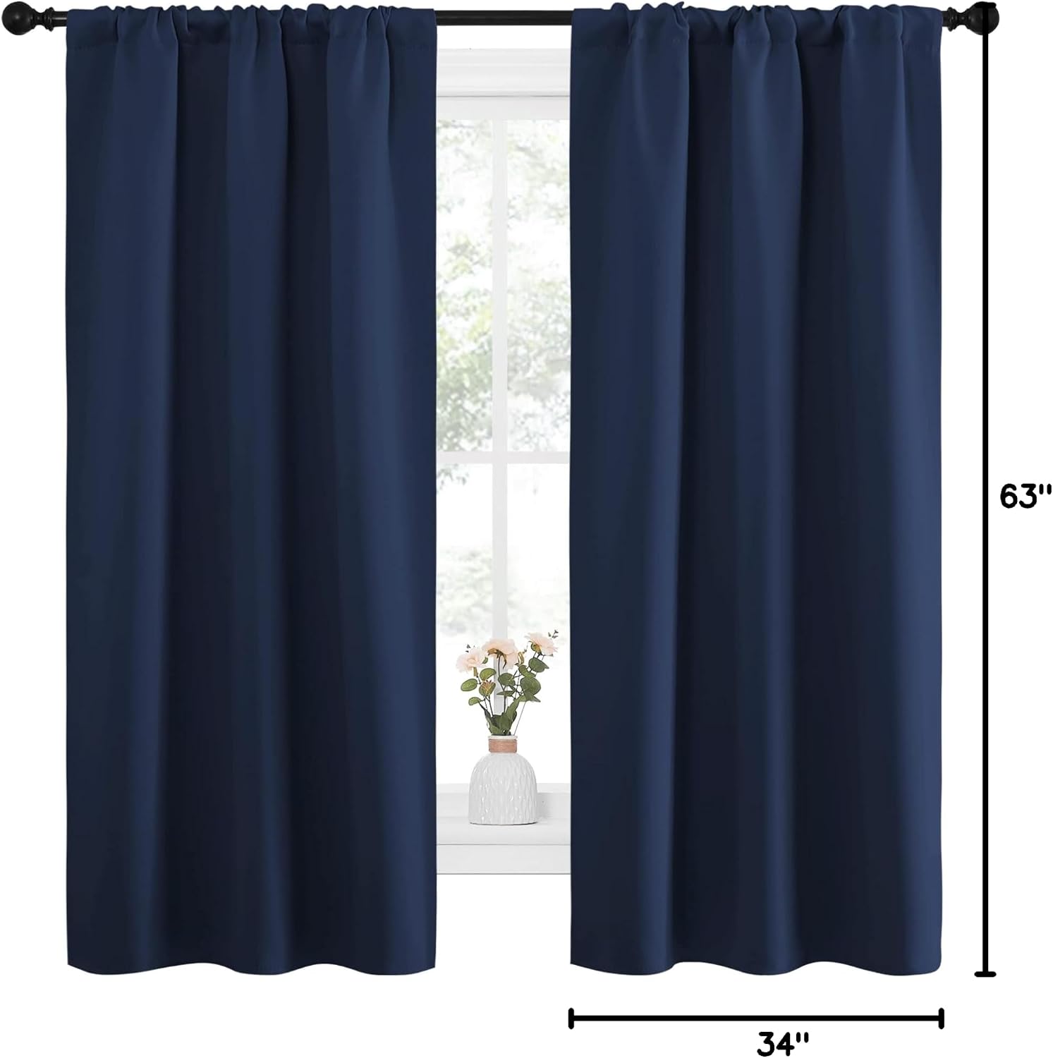 NICETOWN Bedroom Curtains Blackout Draperies, Home Decorations Thermal Insulated Solid Pole Top Blackout Drapes for Living Room (Navy, 1…
